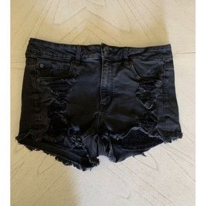 American Eagle High Rise Shortie Black Lace Cut Off size 12 Women's Denim Shorts
